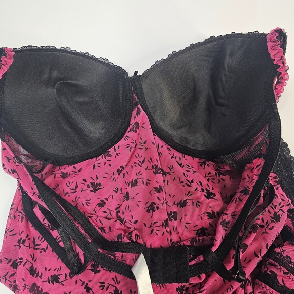 Derek Rose Pink Sheer Lace Detail Babydoll Sz L Lingerie Strech Sexy Romantic - Picture 6 of 8